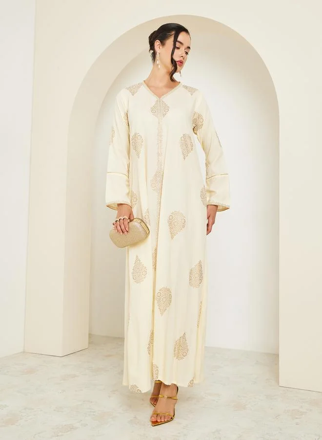 أميرة جلابية بطبعة بيزلي للنساء